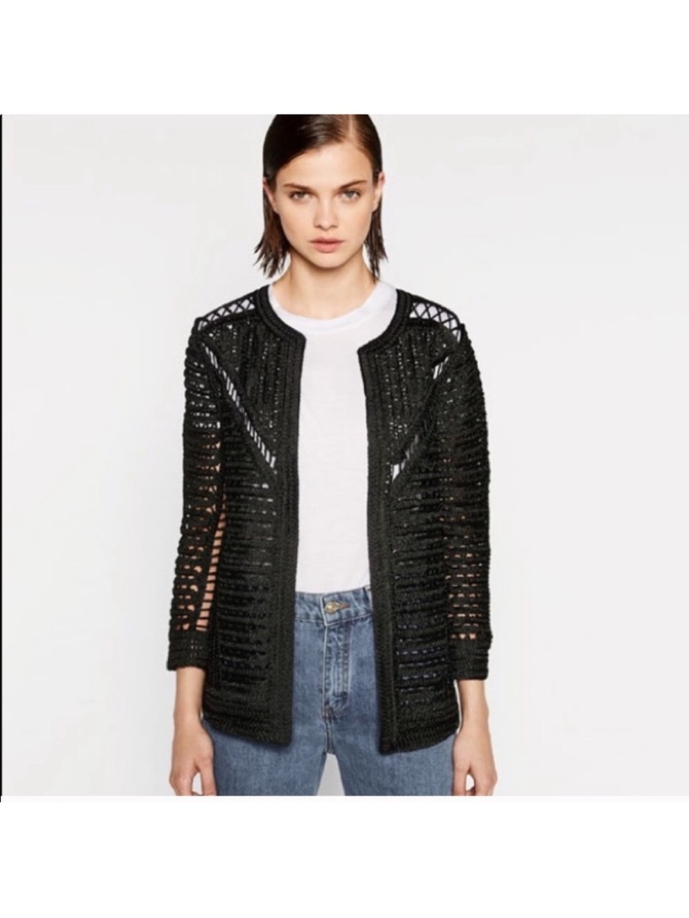 Zara Limited Edition Openwork Crochet Black Jacket Cardigan